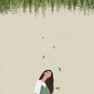 😌 77c7540f femme, feuilles, art, fille, portrait, illustration telegram sticker