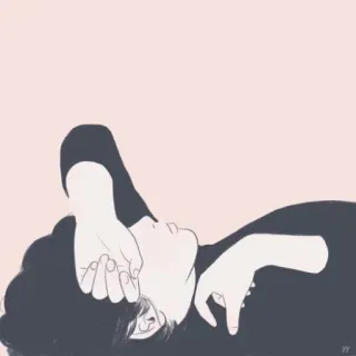 😴 9a8d39c2 femme, allongée, cheveux noirs, fond rose, illustration telegram sticker