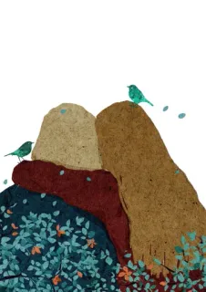 👭 9da67327 montagne, oiseaux, nature, artistique, paysage, illustration telegram sticker