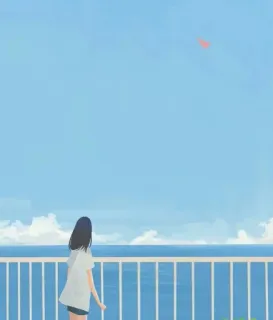 🌥 a432c072 fille, océan, cerf-volant, bleu, ciel, paysage, illustration telegram sticker