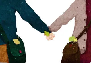 👭 a904ece0 se tenir la main, feuilles de ginkgo, couple, amitié, automne, automne telegram sticker