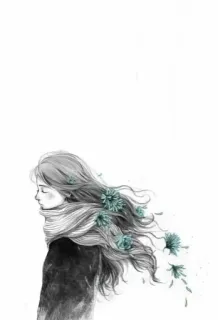 😕 c0df92ce femme, fille, fleurs, foulard, portrait, croquis, art telegram sticker