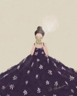 ☕️ c11f17d9 ottokim femme, illustration, robe, fleurs, boire telegram sticker