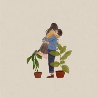 👫 cb38c837 couple, câlin, amour, plante, étreinte, relation, illustration telegram sticker