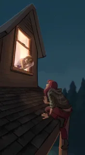 👭 cd5c3938 toit, fenêtre, escalade, nuit, illustration, grenier telegram sticker