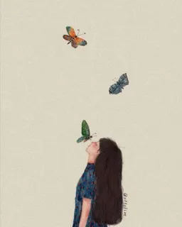 😌 d1f46539 @artfilim femme, papillons, robe, fille, portrait, cheveux longs, nature, art telegram sticker