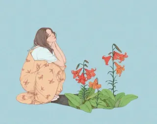 🤨 f035219c femme, fleurs, fille, oeuvre d'art, illustration, nature telegram sticker