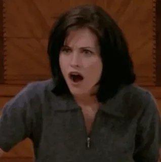 🦉 5f59c6e9 Monica Geller Friends série télé, réaction, choqué, drôle, Friends série, Monica, comédie telegram sticker