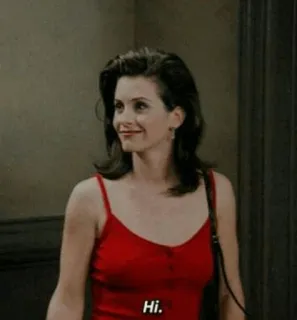 👋 b1f4740f Hi. salutation, femme, robe rouge, sourire telegram sticker