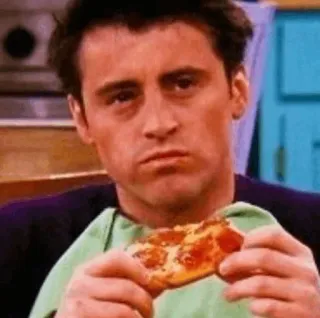 🙁 db8a7b53 Joey Tribbiani Friends Joey, Friends, pizza, drôle, nourriture, série TV, sitcom telegram sticker