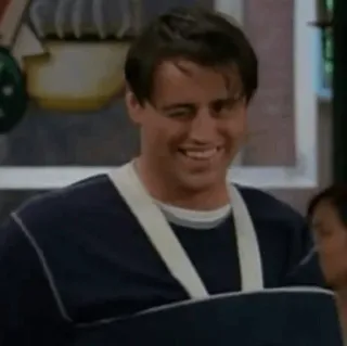 😅 e4d8cc6d Joey Tribbiani Friends série télé, comédie, écharpe, blessé, personnage, années 90 telegram sticker