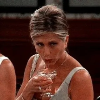 🦞 f6adfafe Rachel Green Friends woman, drinking, cocktail, tv show, 90s telegram sticker