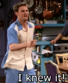 😒 04c68e6c Chandler Bing Friends I knew it! Chandler Bing, Friends, Sitcom, Je le savais, Série TV, Comédie whatsapp sticker