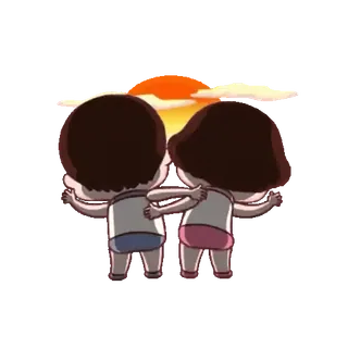 🤝 f085026d 커플, 사랑, 일몰, 로맨스, 포옹, 만화, 귀여운 whatsapp sticker