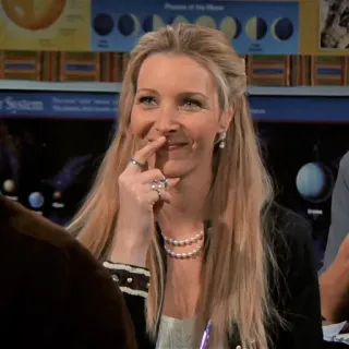 😺 4ecdba28 Phoebe Buffay Friends donna, bionda, sorriso, ritratto, gioielli whatsapp sticker