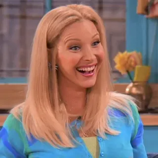 🤣 e9fb5080 Phoebe Buffay Friends TV쇼, 프렌즈, 피비, 리사 쿠드로, 금발, 캐릭터, 시트콤 telegram sticker