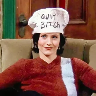 😏 157910a6 QUIT BITCH 不快, 罵り言葉, コック帽, 女性, キッチン, 失礼 whatsapp sticker