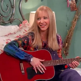 🎸 65cdbb17 Phoebe Buffay Friends フィービー・ブッフェ, フレンズ, ギター, 女優, キャラクター whatsapp sticker