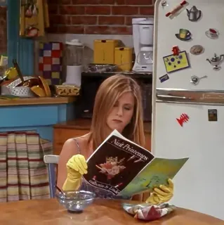 📖 ea1ef76b Nuit Printemps 雑誌, 読書, キッチン, 女性, 春, 夜, 黄色い手袋 whatsapp sticker