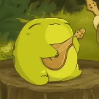 🧩 f8cc06b3 Desenho animado, Verde, Personagem, Música, Instrumento, Fofo telegram sticker