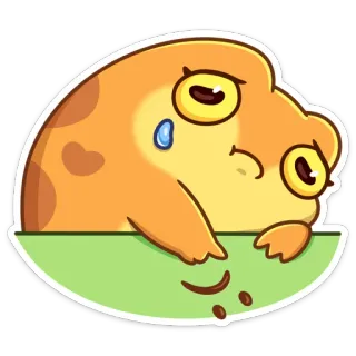 😢 32280b07 青蛙, 悲伤, 哭泣, 卡通, 动物, 橙色 whatsapp sticker