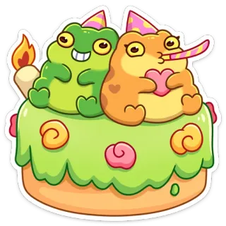 🥳 5146c758 青蛙, 蛋糕, 派对, 生日, 庆祝, 可爱, 卡通 whatsapp sticker