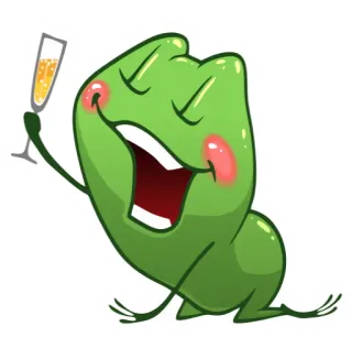 🍷 1bfee5df ếch, lễ kỷ niệm, chúc mừng, hoạt hình, uống, rượu sâm banh telegram sticker