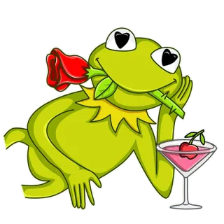 🌹 5702195e Kermit rana, cartone animato, romantico, rosa, cocktail, kermit, amore telegram sticker