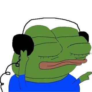 🎶 46db42df Pepe the Frog ペペ, カエル, ヘッドホン, 音楽, リスニング telegram sticker