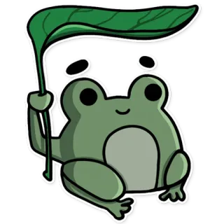 🍃 43c84506 カエル, 葉, 自然, 動物, かわいい telegram sticker