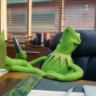 😎 6b081cd4 Kermit カーミット, パペット, マペット, オフィス, デスク, リラックス whatsapp sticker