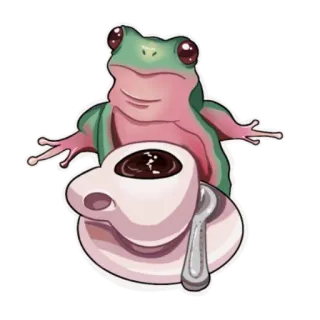 ☕️ 951d6e0b กบ, กาแฟ, ถ้วย, ช้อน, สัตว์ whatsapp sticker