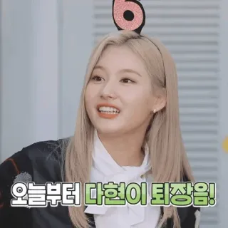 🩰 ebe8e6dd 오늘부터 다현이 퇴장임! coreano, mulher, pessoa, sorriso, feliz telegram sticker