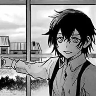 🕸 40b6bb7a 애니메이션, 만화, 가리키는, 일러스트, 소년, 창문, 캐릭터 telegram sticker