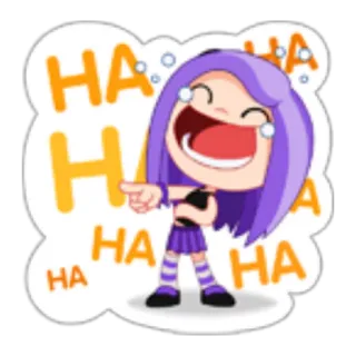 😂 5484cd2f HA HA HA HA lachen, Cartoon, Mädchen, lila, zeigen, glücklich whatsapp sticker