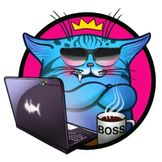 😎 ad3c3116 BOSS Katze, Boss, Laptop, Sonnenbrille, Krone, Kaffee, Tier whatsapp sticker