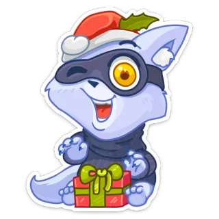 😀 19565385 волк, рождество, шапка Санты, подарок, наклейка, мультфильм whatsapp sticker