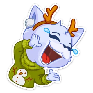 😆 265a1ab9 кот, рождество, зима, эмодзи, смех, плач, снеговик, рога, милый whatsapp sticker