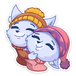 ☺️ 6fba2fa4 милые, животные, мультфильм, кошки, обнимаются, зимние шапки whatsapp sticker