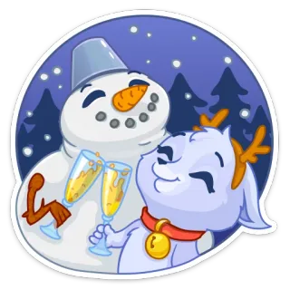 🥂 82ad0987 снеговик, олень, рождество, зима, праздники, празднование, милый, мультфильм whatsapp sticker