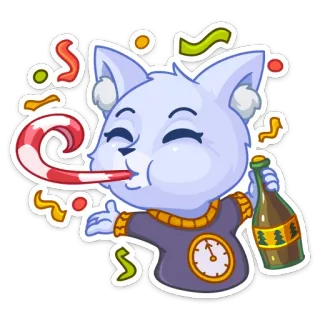 🎉 ddb5d6dc кот, вечеринка, праздник, новый год, конфетти, часы, праздничный, животное whatsapp sticker