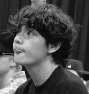 🥺 01d3e7c1 V kpop, bts, singer, idol, curly hair, earring, close-up, black and white whatsapp sticker