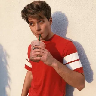 🛋 3de4b577 man, red shirt, drink, starbucks, straw, casual telegram sticker