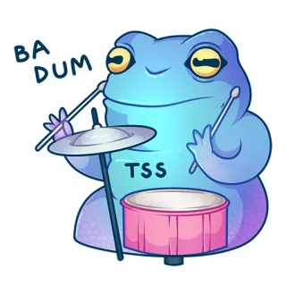 😂 48c960fb BA DUM TSS grenouille, batterie, musique, dessin animé, animal, batterie, cymbale whatsapp sticker