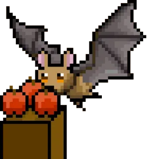 🍎 47fe4db0 nietoperz, pixel art, jabłko, latający, zwierzę, Halloween telegram sticker