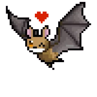 😘 d8cb6e7e nietoperz, słodki, serce, zwierzę, kawaii, pixel art, latający telegram sticker