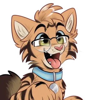 😃 e02cf26a 猫, ネコ科, 動物, 漫画, メガネ, 首輪, ペット, 毛むくじゃら telegram sticker