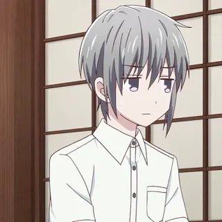 🐭 8bd0ad92 Yuki Sohma Fruits Basket Anime, Manga, Karakter, Anak laki-laki, Rambut Putih, Tanpa Ekspresi, Fruits Basket telegram sticker