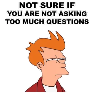 😑 10a03b8d Fry Futurama NOT SURE IF YOU ARE NOT ASKING TOO MUCH QUESTIONS Futurama, Fry, Meme, Domanda, Cartone animato telegram sticker