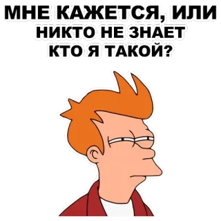 😑 4980622d Fry Futurama МНЕ КАЖЕТСЯ, ИЛИ НИКТО НЕ ЗНАЕТ КТО Я ТАКОЙ? Cartoon, Lustig, Futurama, Fry, Sticker, Frage telegram sticker
